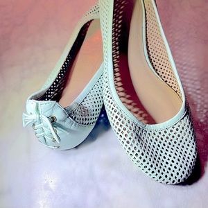 J. Crew Quorra Leather Ballet Flats - laced bow ties, mint green, perforated